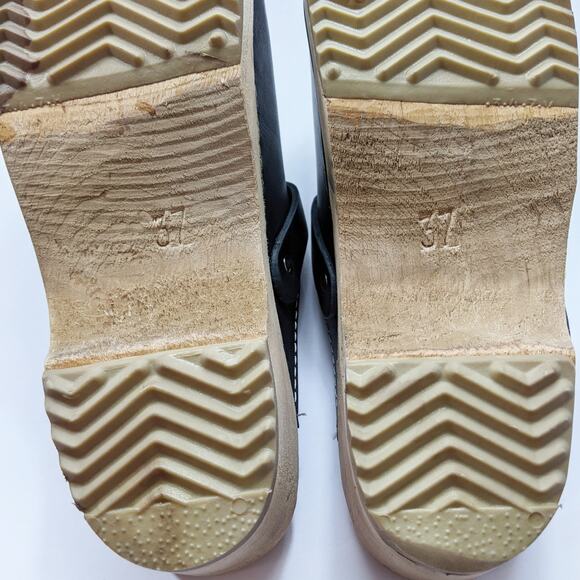 MIA 37 black leather Alma clog wood slip on harness buckle Swedish low heel - Picture 6 of 7